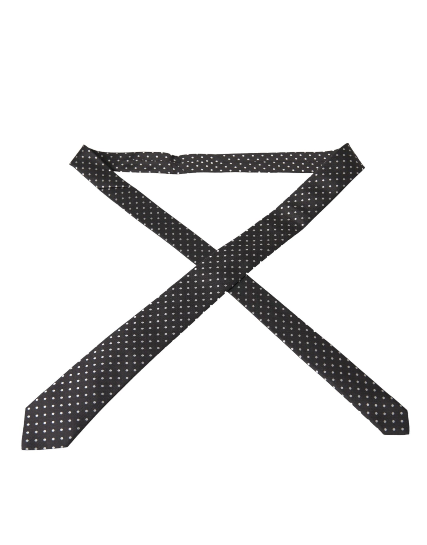 Dolce &amp; Gabbana Black White Polka Dots 100% Silk Necktie Face Mask