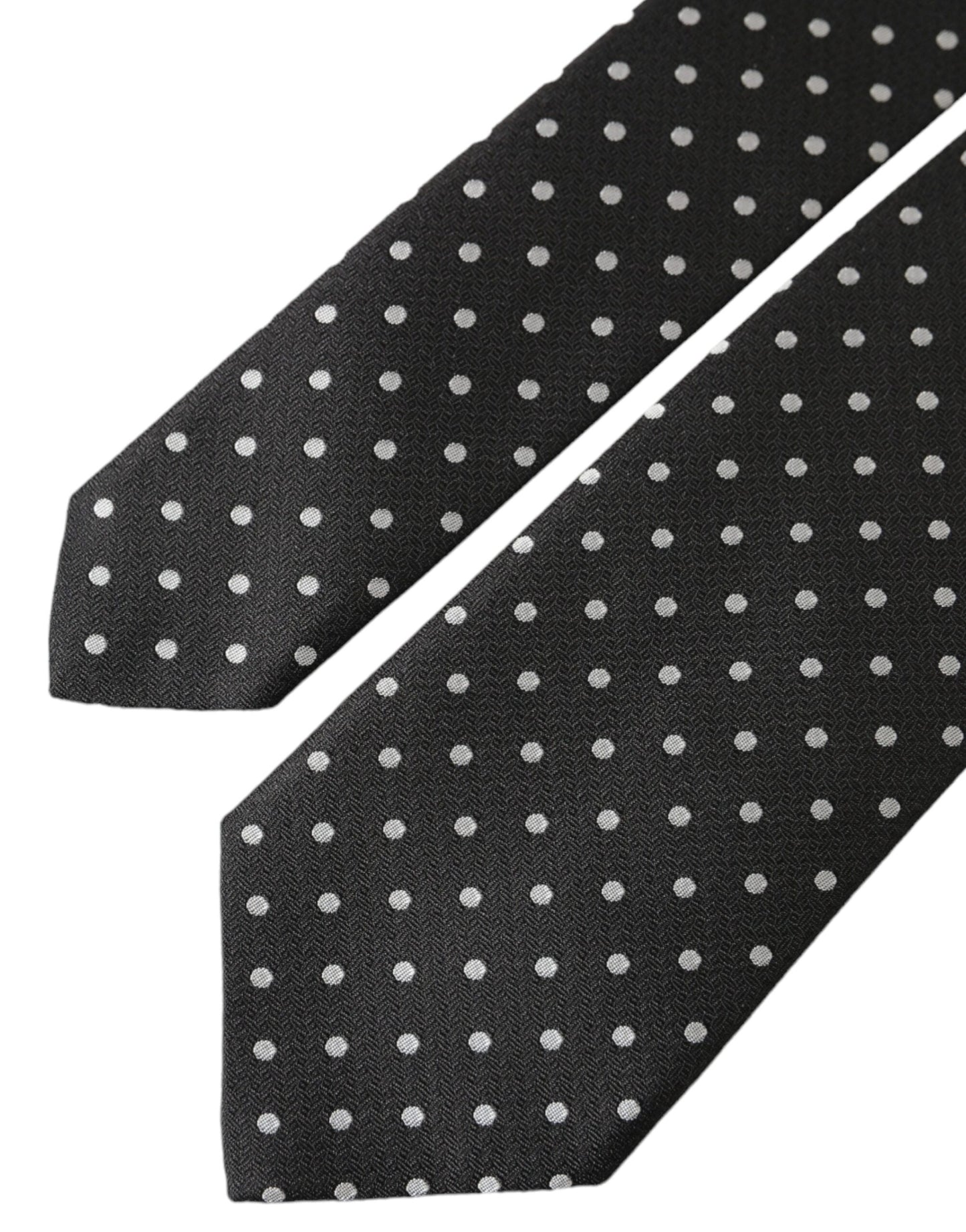 Dolce &amp; Gabbana Black White Polka Dots 100% Silk Necktie Face Mask