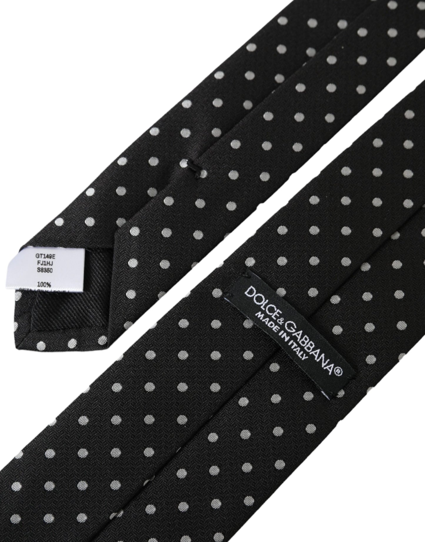 Dolce &amp; Gabbana Black White Polka Dots 100% Silk Necktie Face Mask