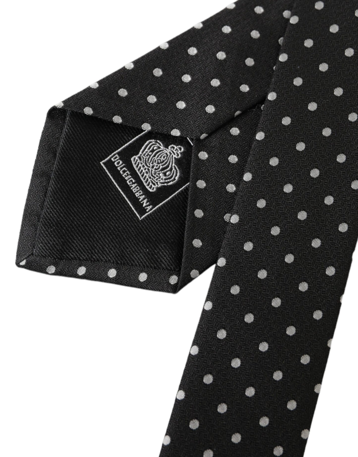 Dolce &amp; Gabbana Black White Polka Dots 100% Silk Necktie Face Mask