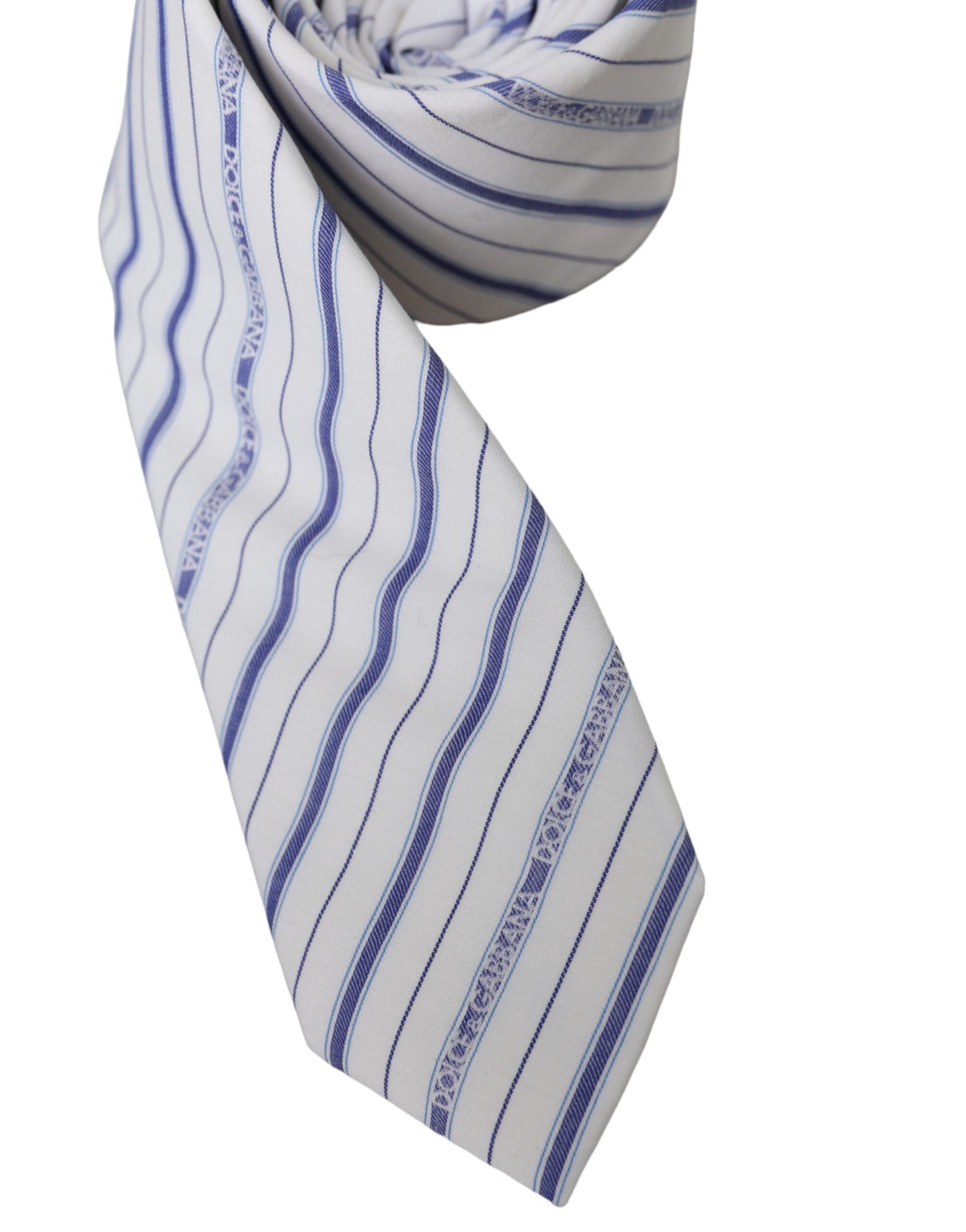 Dolce &amp; Gabbana White Blue Stripes Silk Adjustable Tie