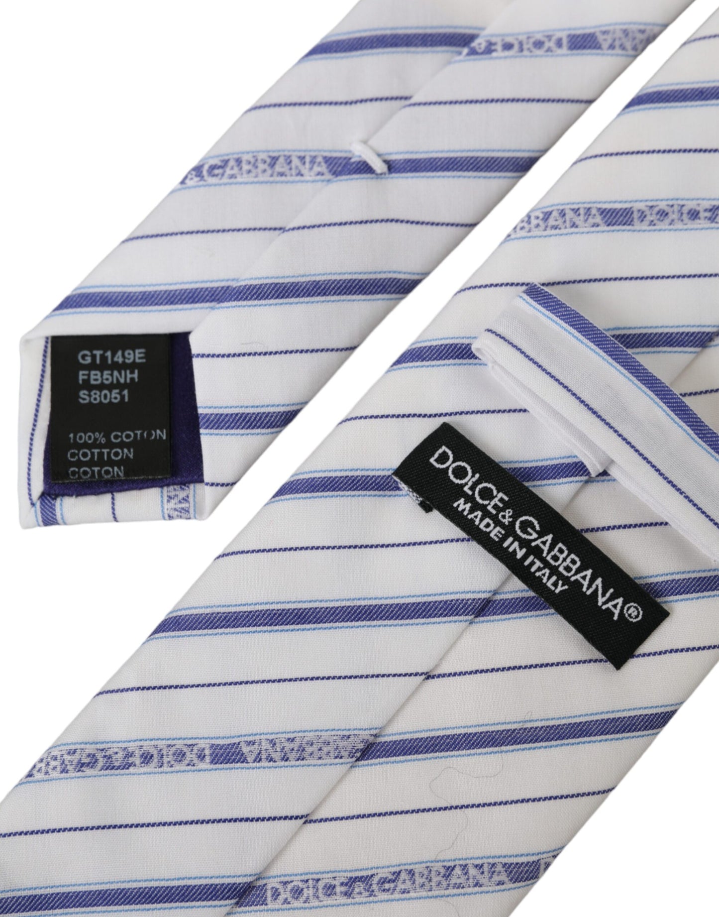 Dolce &amp; Gabbana White Blue Stripes Silk Adjustable Tie