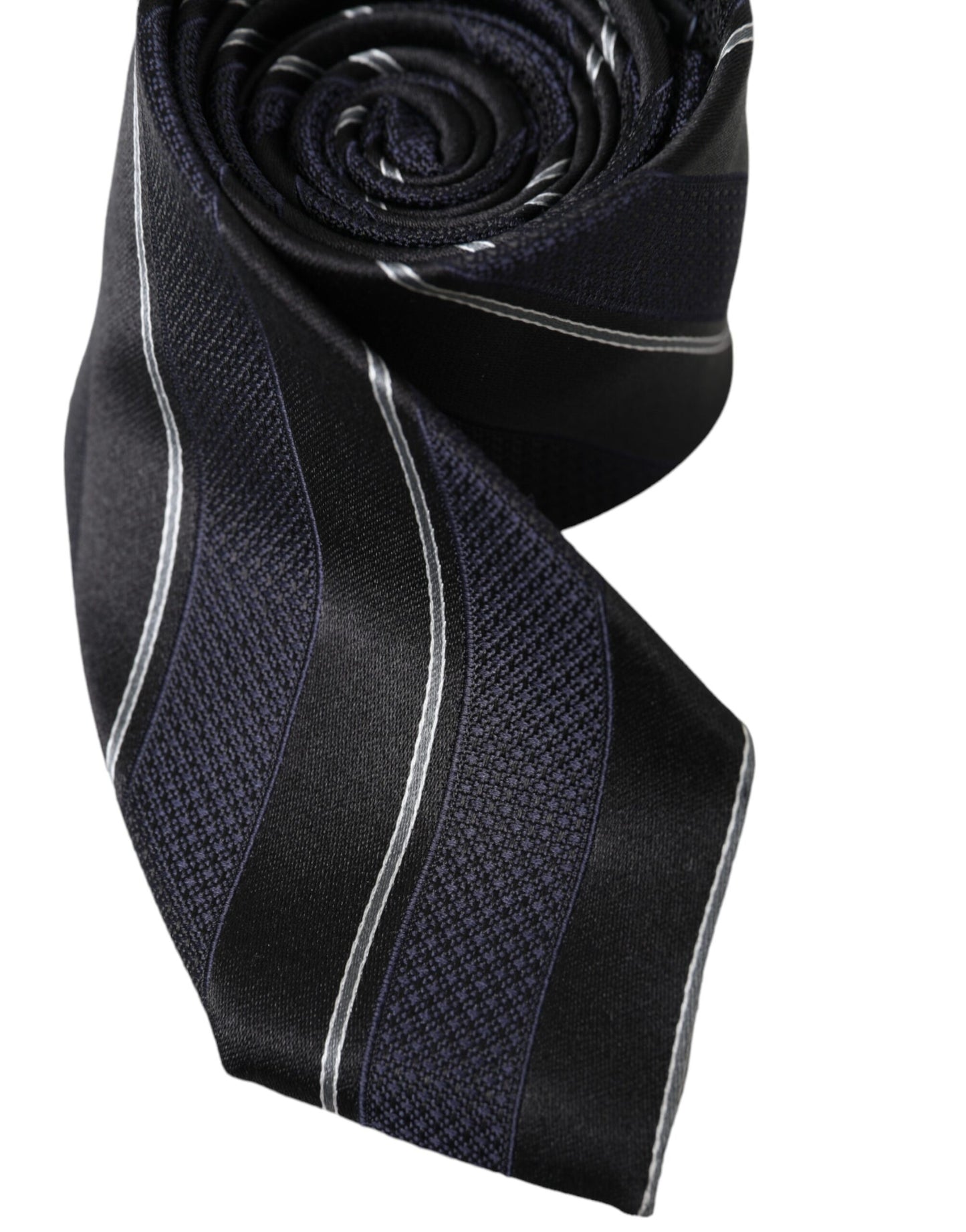 Dolce &amp; Gabbana Black White Stripes Silk Adjustable Tie