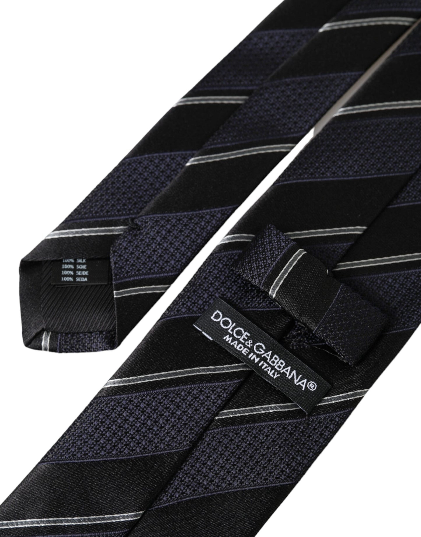 Dolce &amp; Gabbana Black White Stripes Silk Adjustable Tie