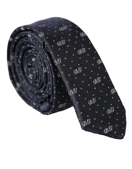 Dolce &amp; Gabbana Blue DG Logo 100% Silk Adjustable Tie