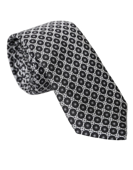 Dolce &amp; Gabbana Black White Patterned Silk Adjustable Men Tie