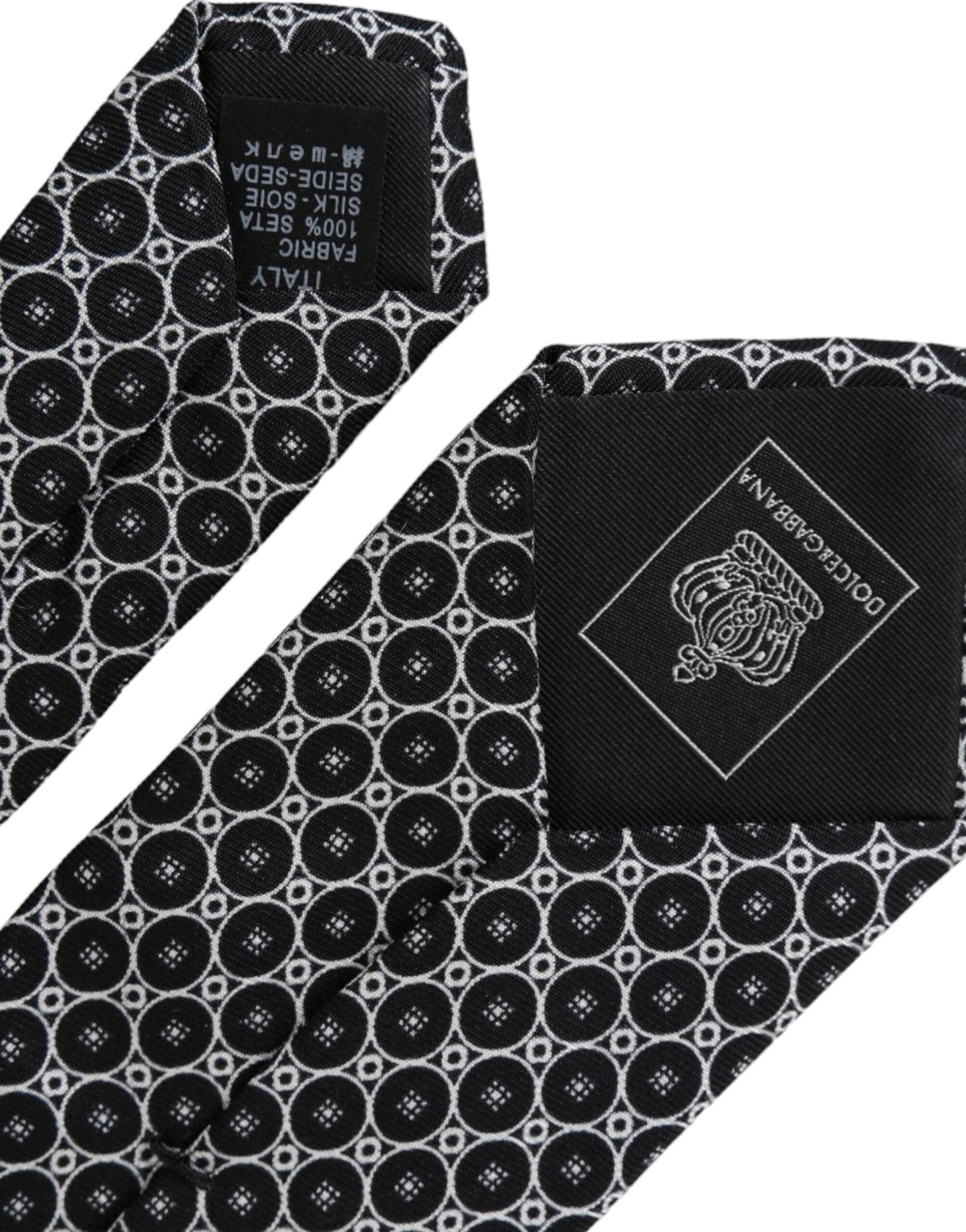 Dolce &amp; Gabbana Black White Patterned Silk Adjustable Men Tie