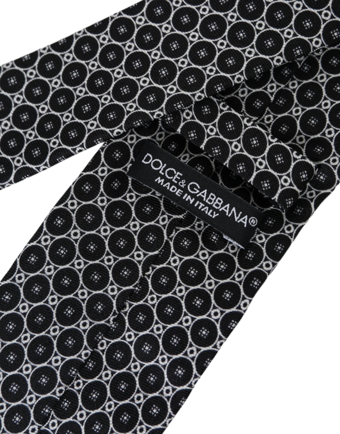 Dolce &amp; Gabbana Black White Patterned Silk Adjustable Men Tie