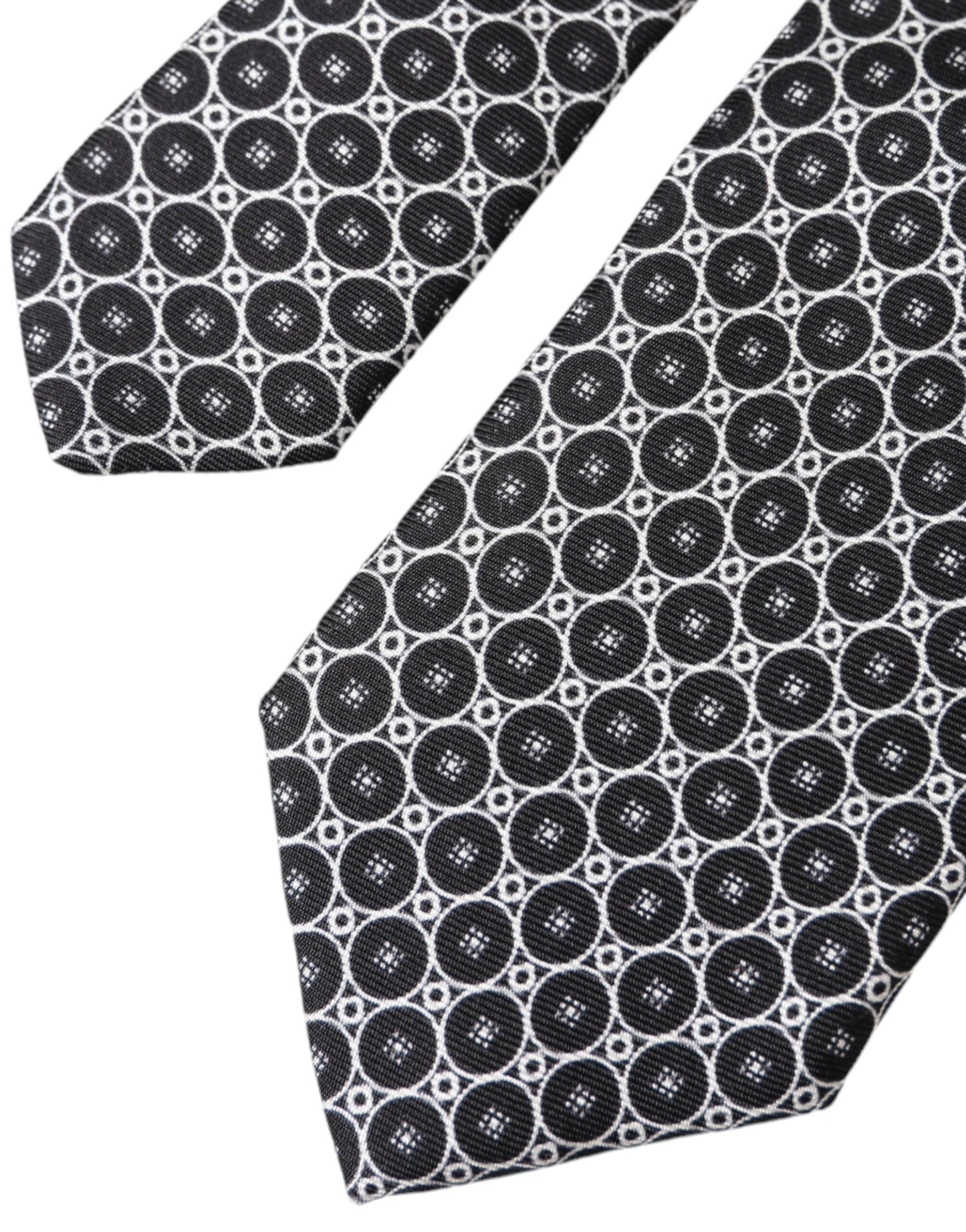 Dolce &amp; Gabbana Black White Patterned Silk Adjustable Men Tie