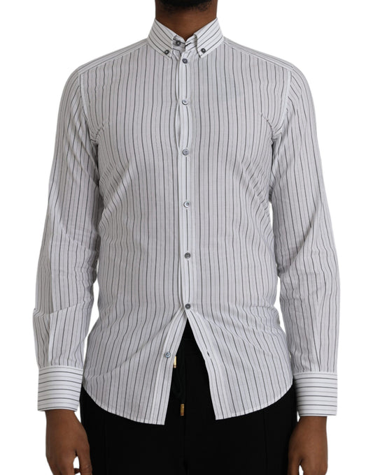 Dolce & Gabbana Black White Striped Formal Dress GOLD Shirt