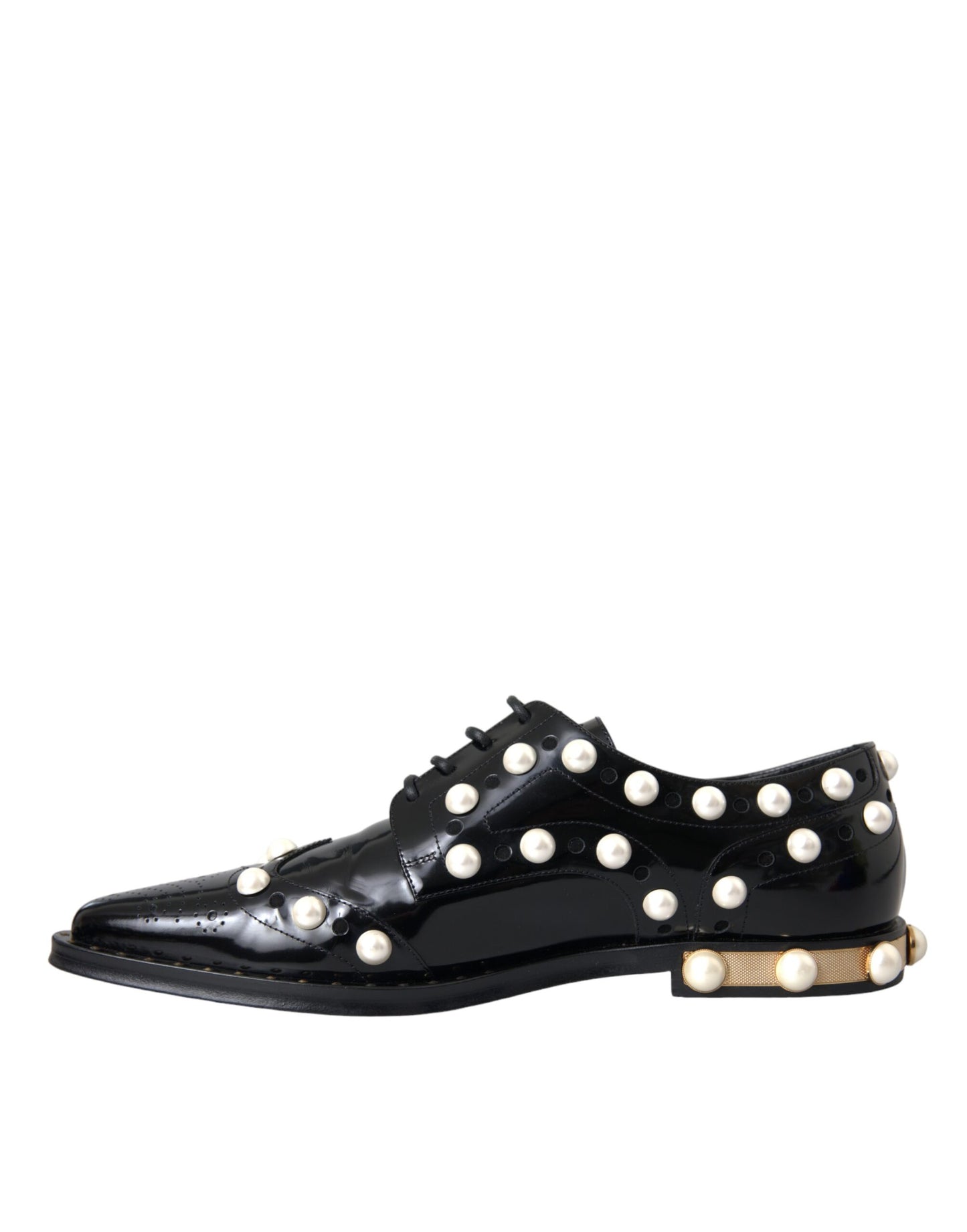 Dolce & Gabbana Black Leather Faux Pearl Dress Broque Shoes