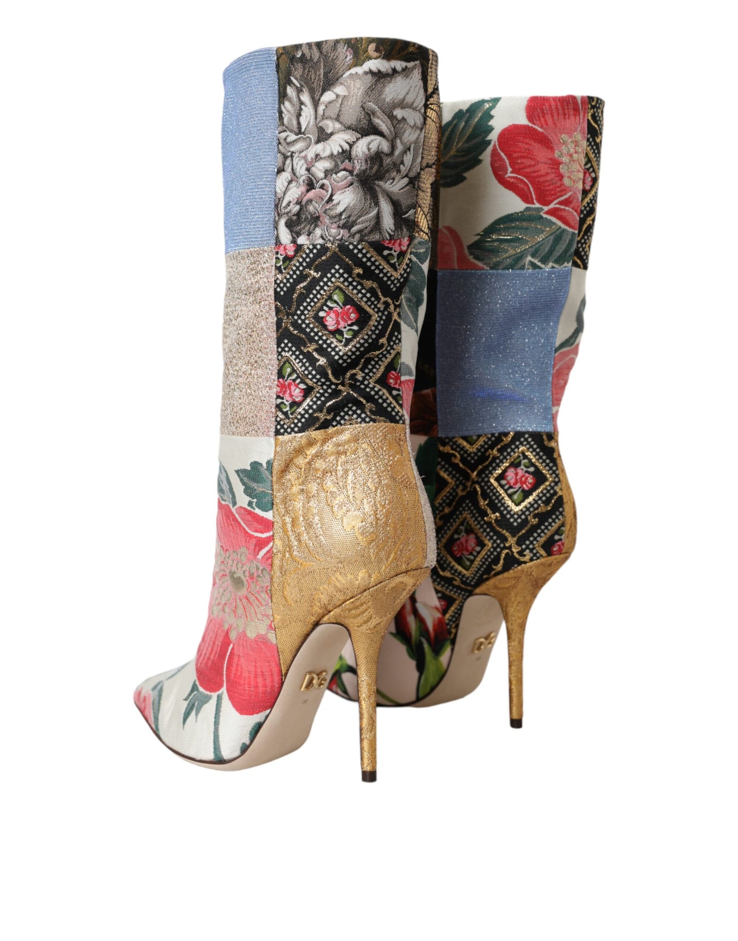 Dolce &amp; Gabbana Multicolor Patchwork Print Heeled Boots Shoes