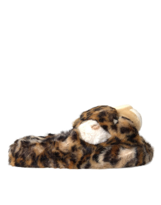 Dolce &amp; Gabbana Brown Tiger Slippers Flats Sandals Shoes