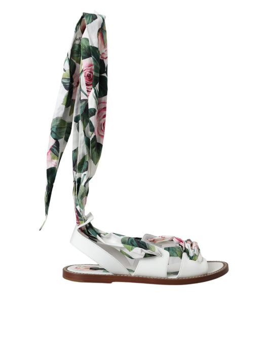 Dolce &amp; Gabbana Multicolor Floral Print Ankle Wrap Sandals Shoes