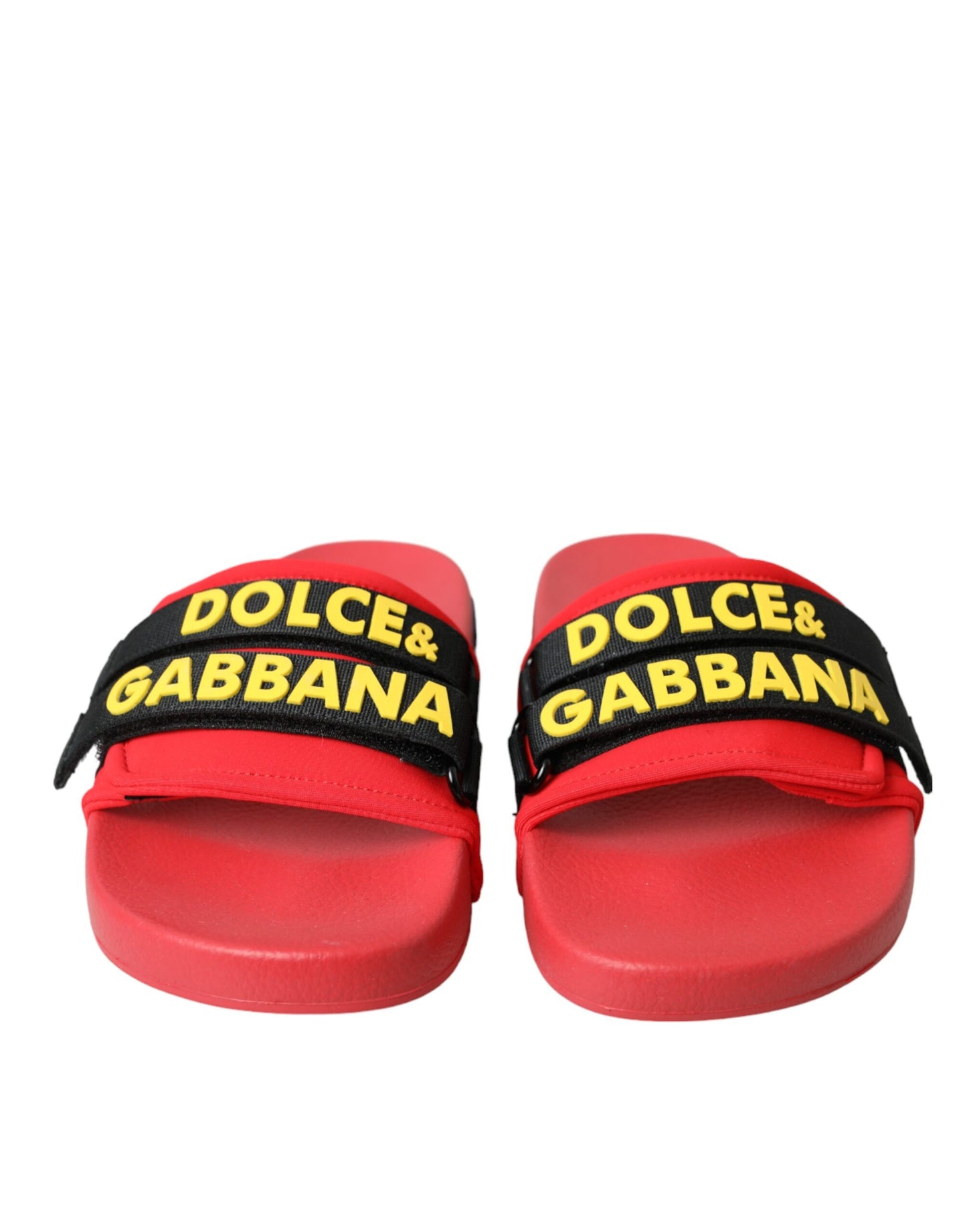 Dolce &amp; Gabbana Red Black Logo Beachwear Flats Sandals Shoes