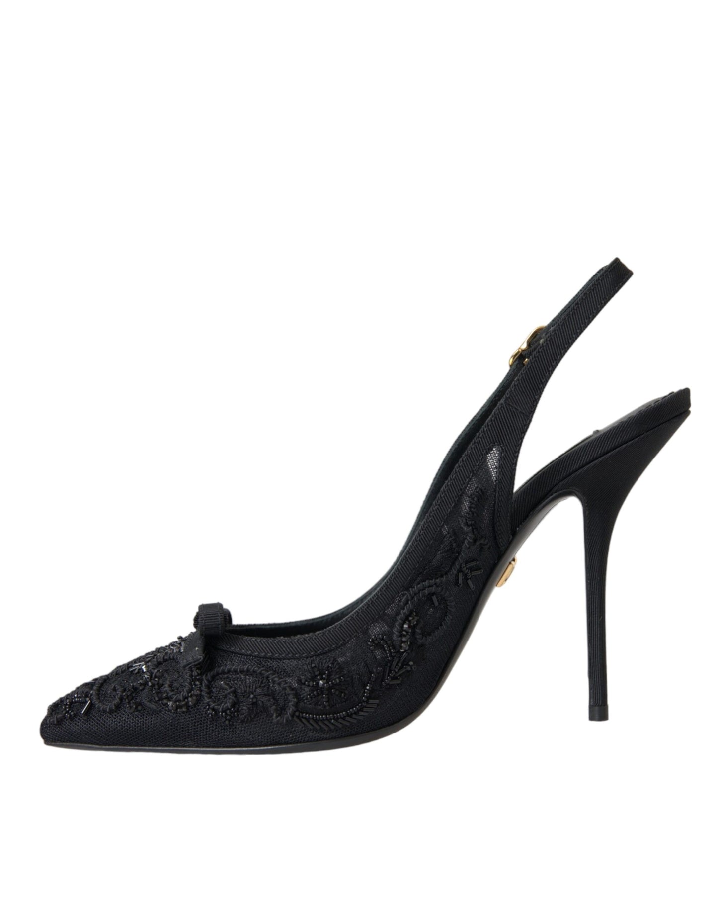 Dolce & Gabbana Black Tulle Ricamo Heels Slingbacks Shoes