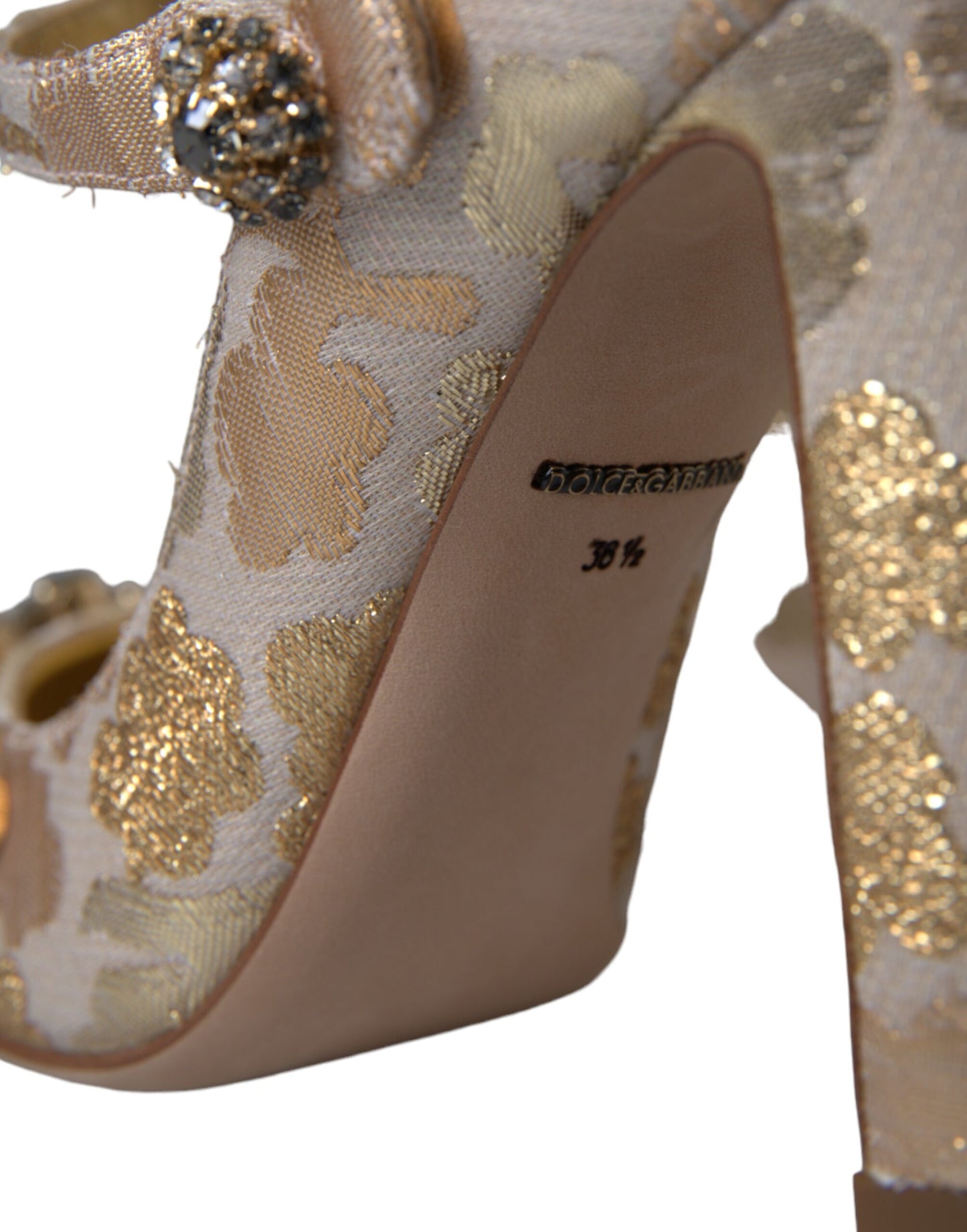 Dolce & Gabbana Gold Jacquard Crystal Mary Janes Pumps Shoes