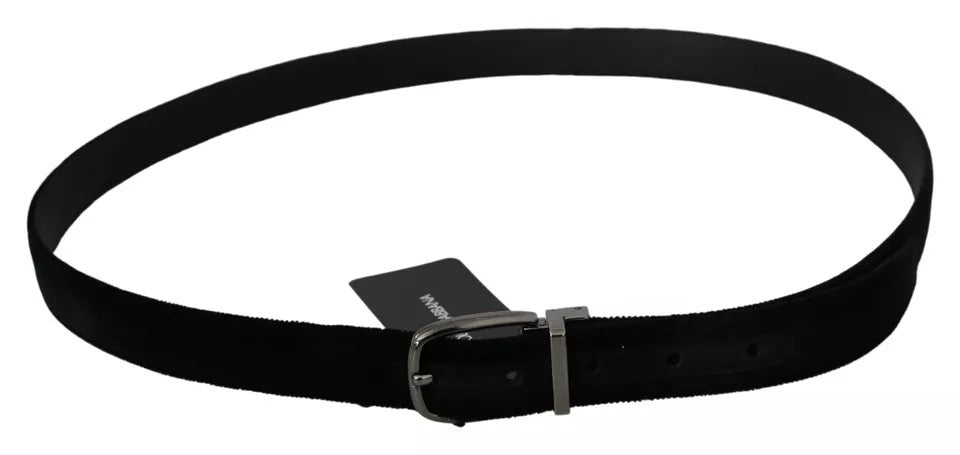 Dolce &amp; Gabbana Black Velvet Silver Tone Metal Buckle Men Belt