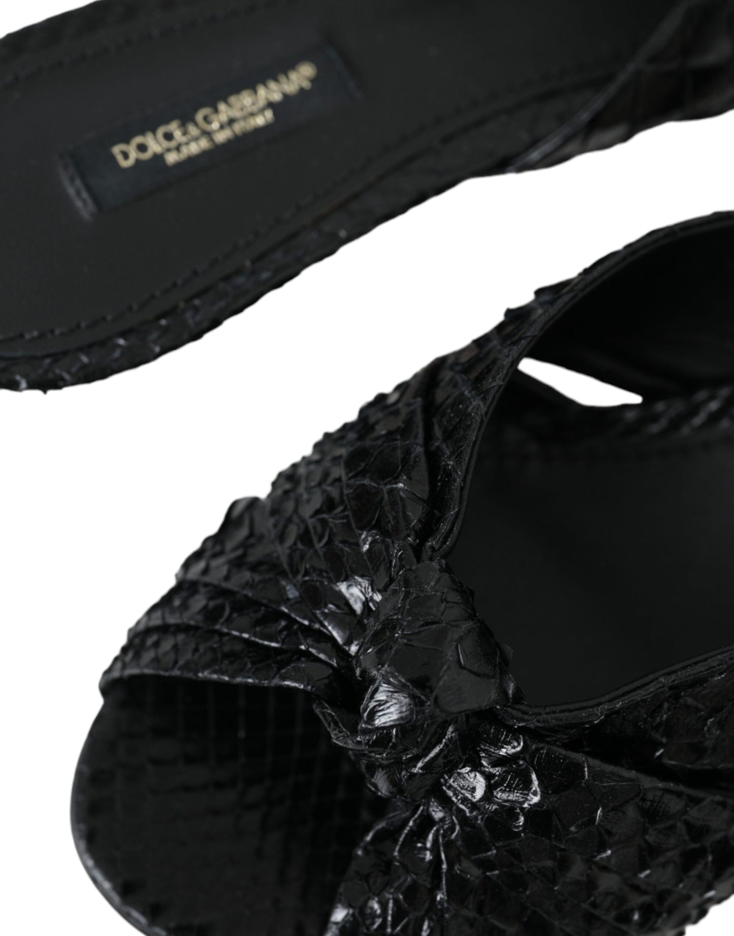 Dolce & Gabbana Black Exotic Leather Heels Slides Shoes