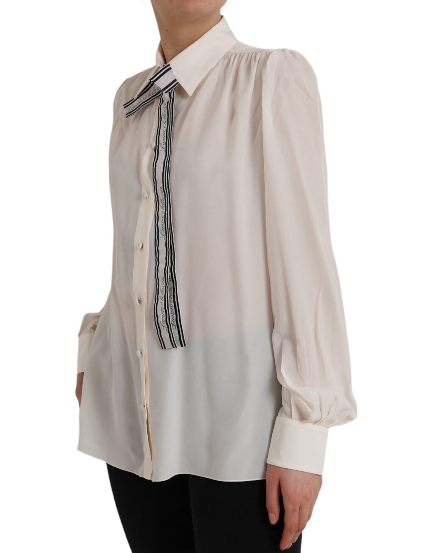 Dolce &amp; Gabbana Off White Long Sleeve Button Down Blouse Top