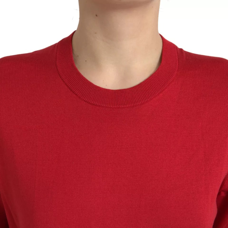 Dolce & Gabbana Red Silk Crewneck Short Sleeve Sweater