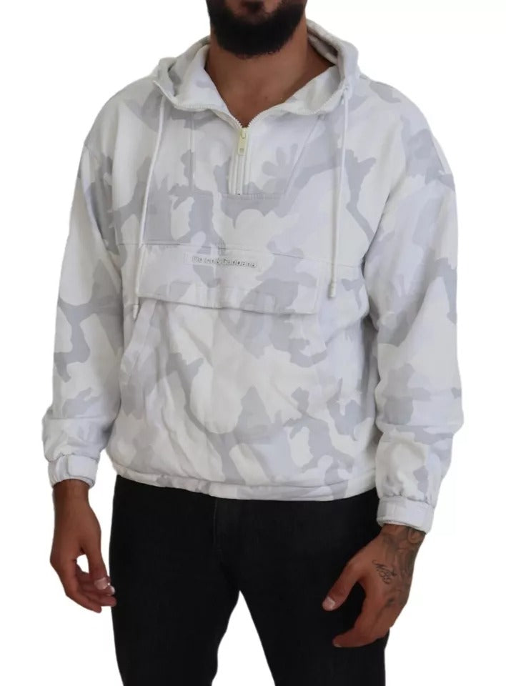 Dolce & Gabbana White Camouflage Hooded Sweatshirt Sweater