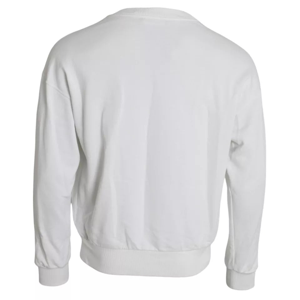 Dolce & Gabbana White Embossed Logo Cotton Men Sweatshirt Sweater