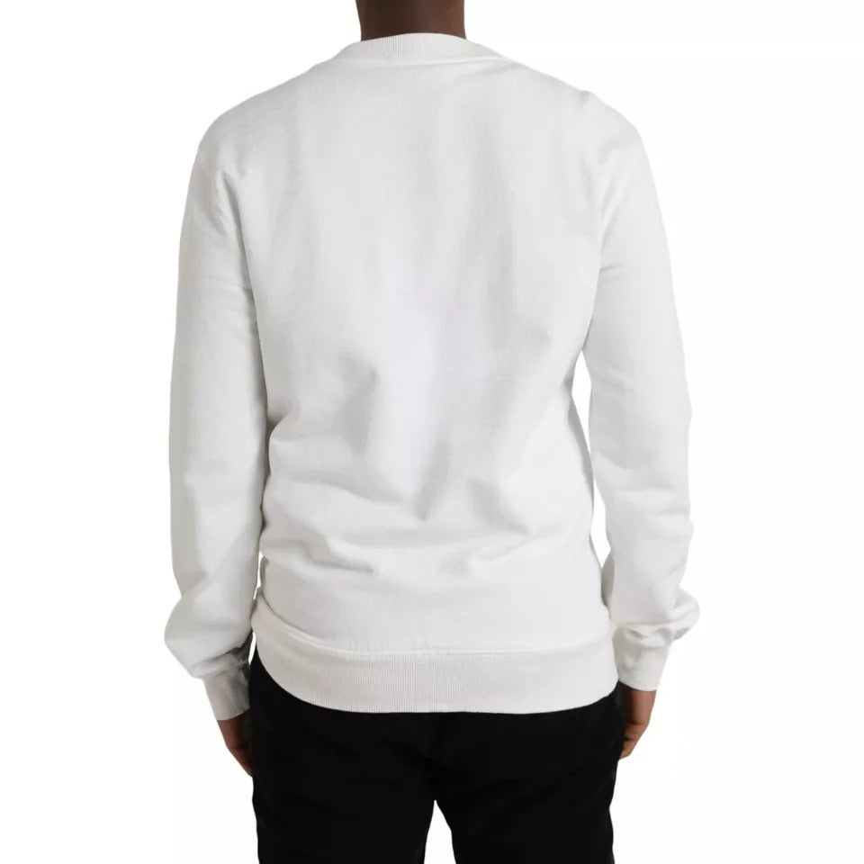 Dolce & Gabbana White Logo Cotton Crew Neck Pullover Sweater