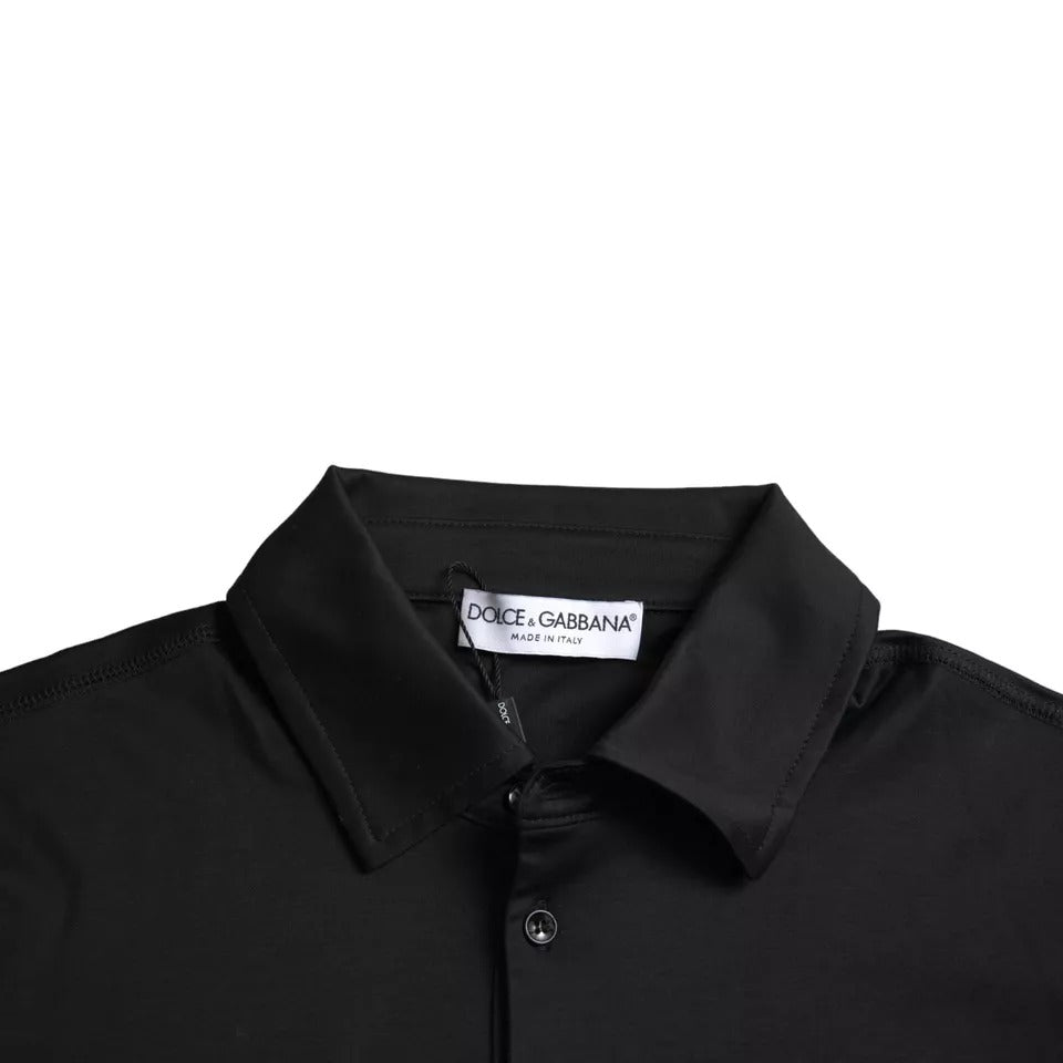 Dolce & Gabbana Black Logo Cotton Collared Polo Top T-shirt