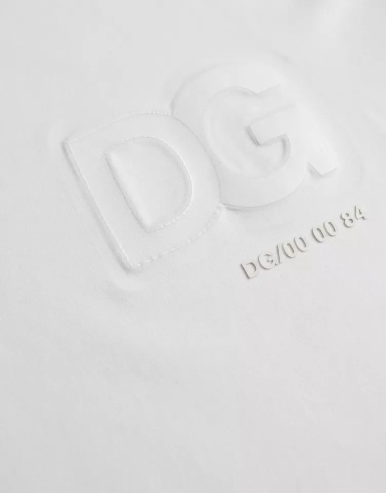 Dolce & Gabbana White Logo Embossed Cotton Crewneck T-shirt