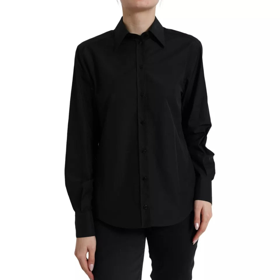 Dolce & Gabbana Black Cotton Collared Formal Dress Shirt Top