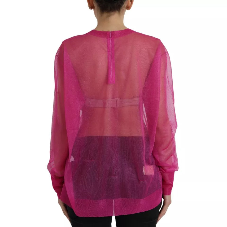 Dolce & Gabbana Pink Transparent Crewneck Long Sleeves Top