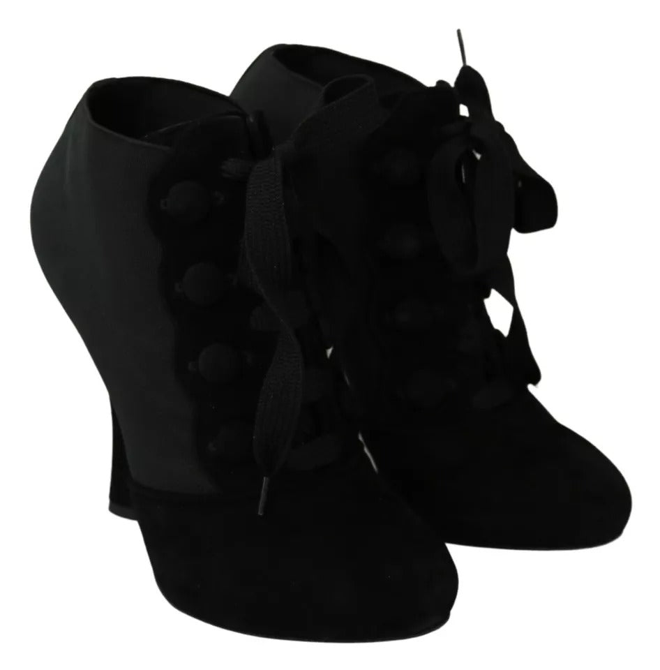 Dolce & Gabbana Black Suede Stretch Ankle Boots Booties Shoes