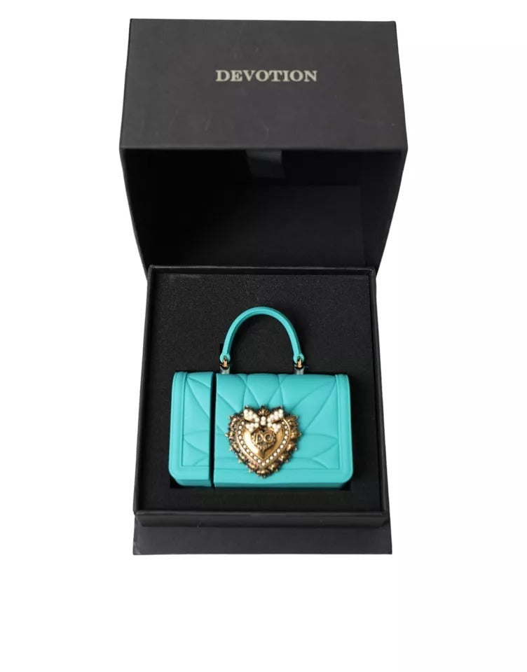 Dolce & Gabbana Turquoise Silicone Devotion Heart Bag Cover Hand Airpods Case