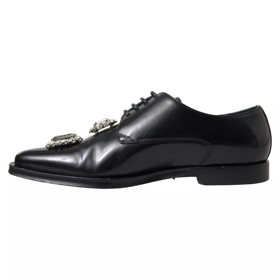 Dolce &amp; Gabbana Black Leather Crystal Lace Up Formal Shoes