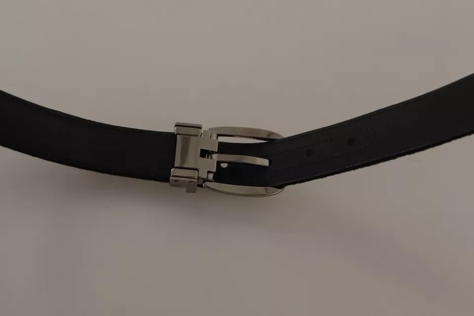 Dolce &amp; Gabbana Black Velvet Silver Tone Metal Buckle Belt