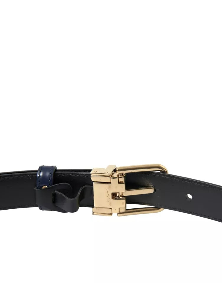 Dolce & Gabbana Blue Leather Gold Metal Buckle Men Belt