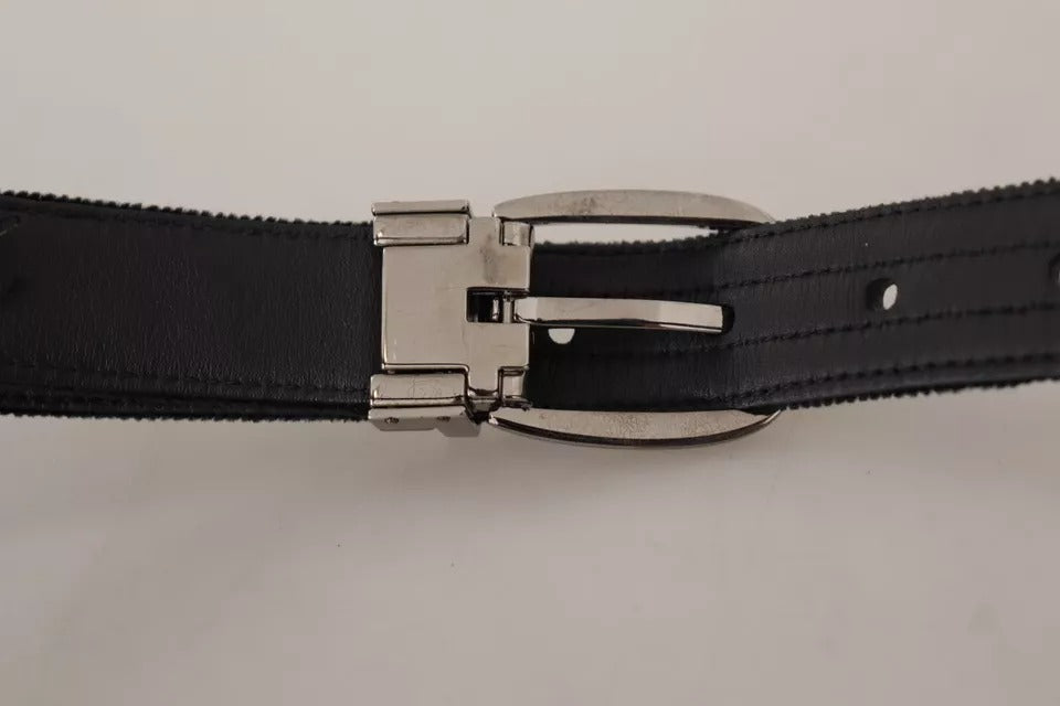 Dolce & Gabbana Black Velvet Silver Tone Metal Logo Buckle Belt