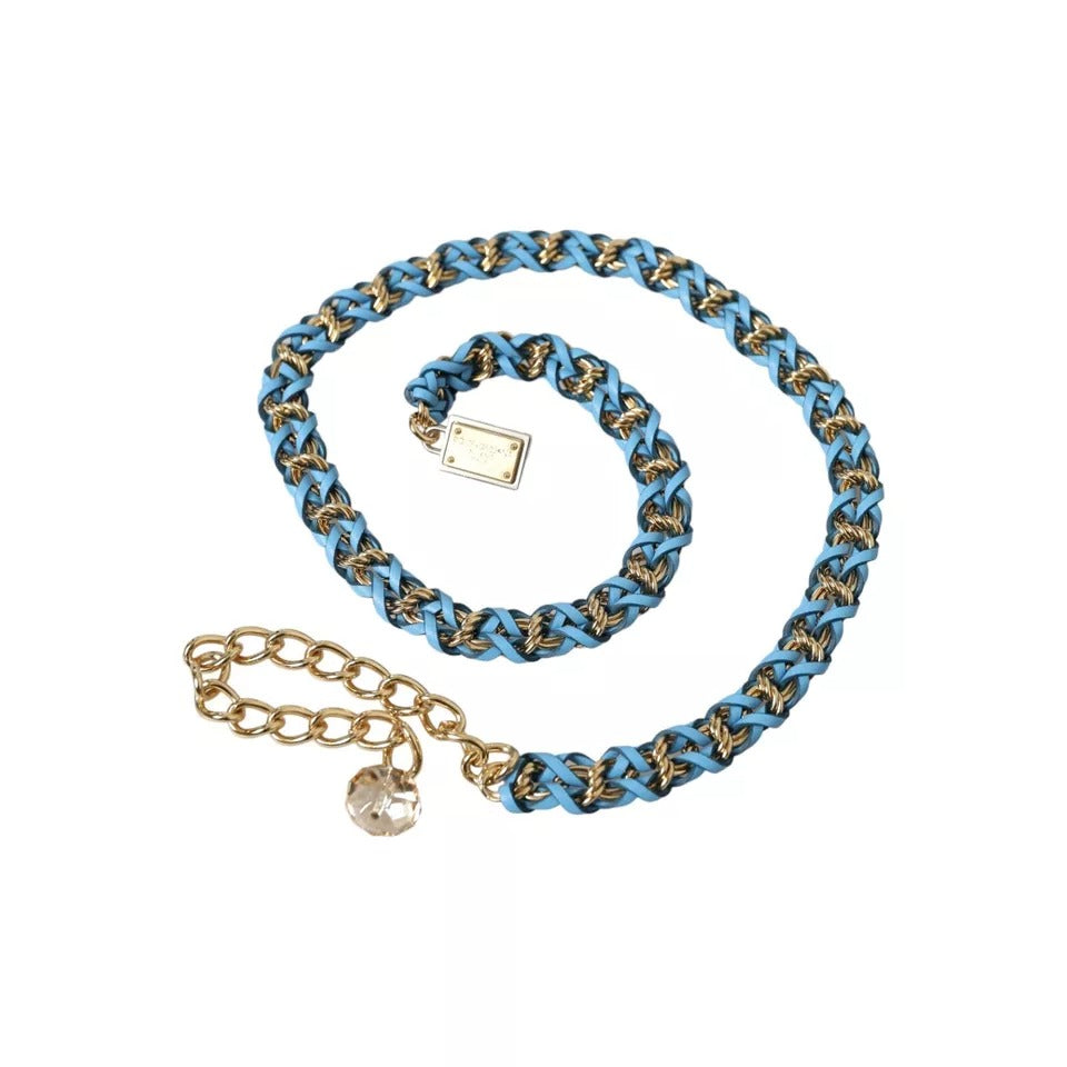 Dolce & Gabbana Blue Braided Gold Brass Chain Waist Belt