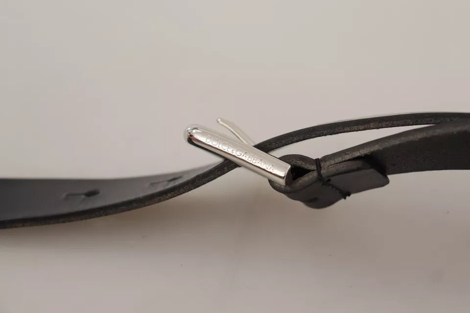 Dolce & Gabbana Black Leather Silver Tone Metal Buckle Classic Belt