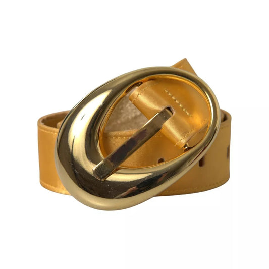 Dolce & Gabbana Gold Satin Leather Oval Metal Buckle Belt