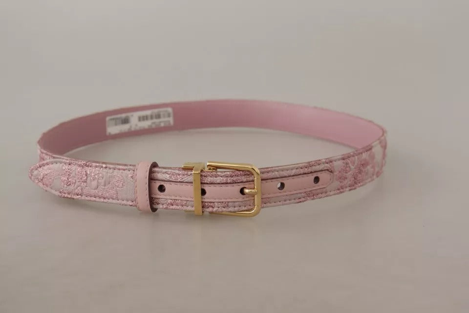 Dolce & Gabbana Pink Jaquard Embroidered Gold Tone Metal Buckle Belt