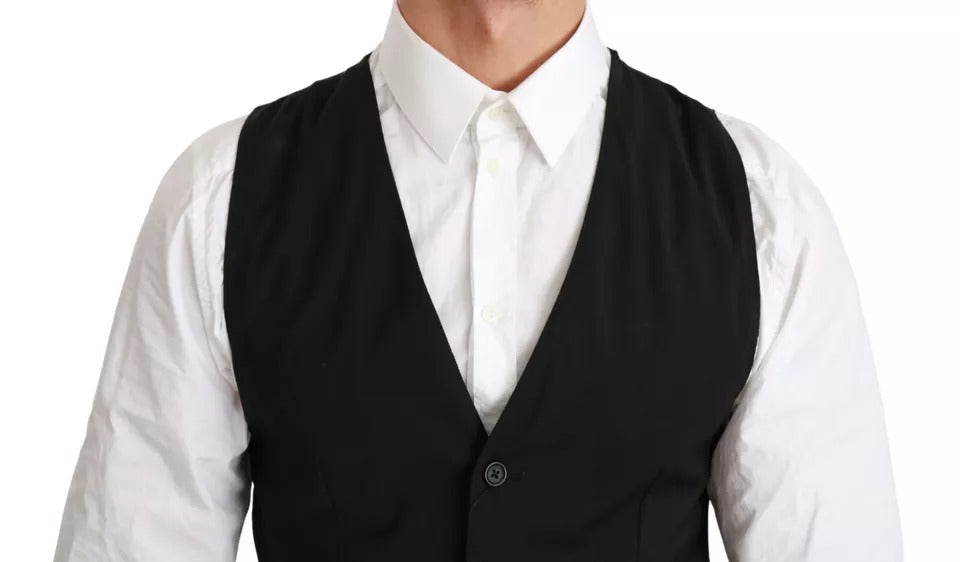 Dolce & Gabbana Black Solid STAFF Slim Fit Waistcoat Vest