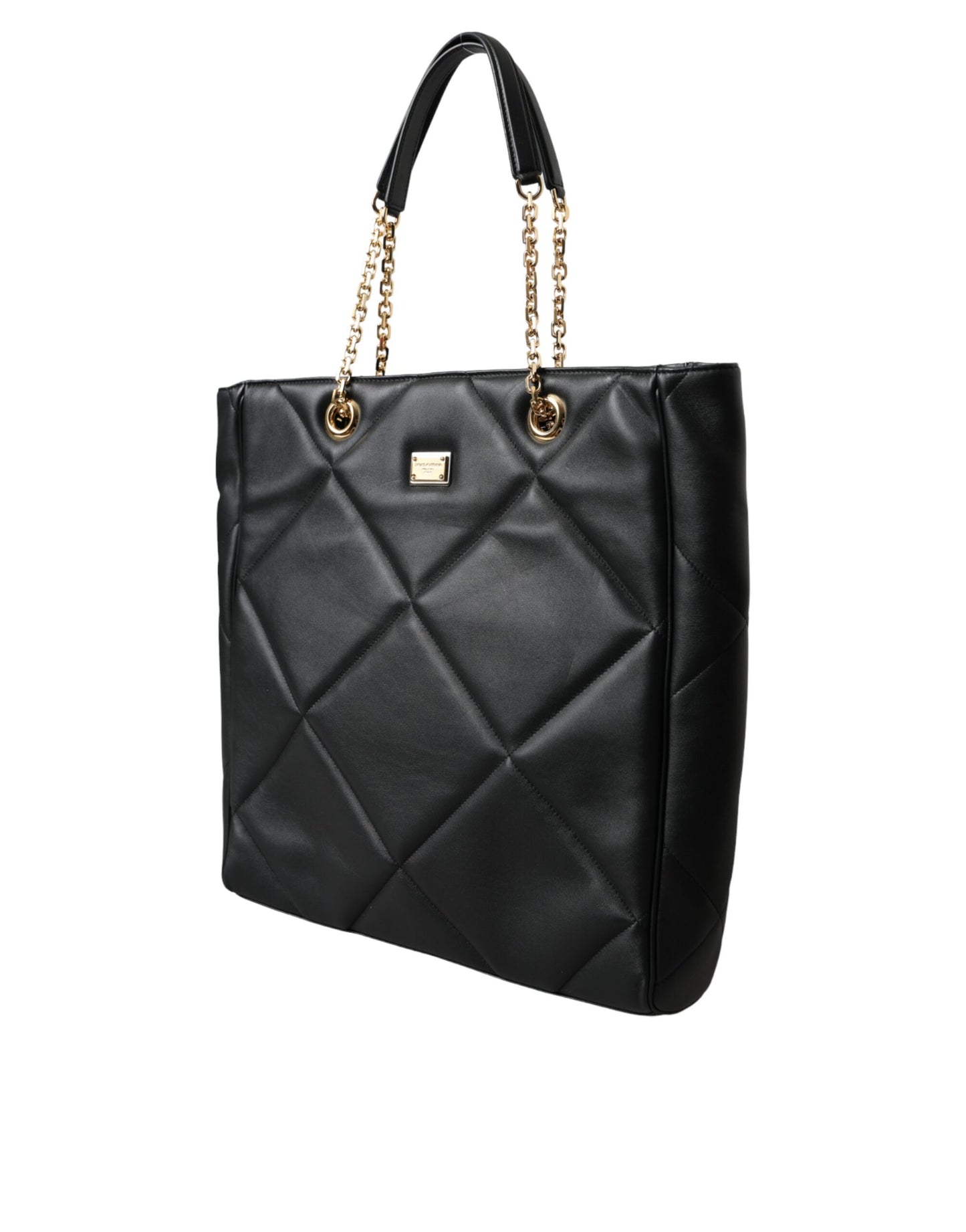 Dolce &amp; Gabbana Black Leather JUNGLE Quilted Shopping Tote Bag