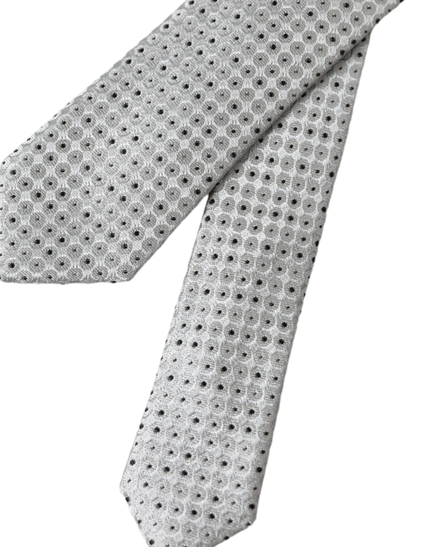 Dolce & Gabbana Light Gray Polka Dot Silk Adjustable Men Tie