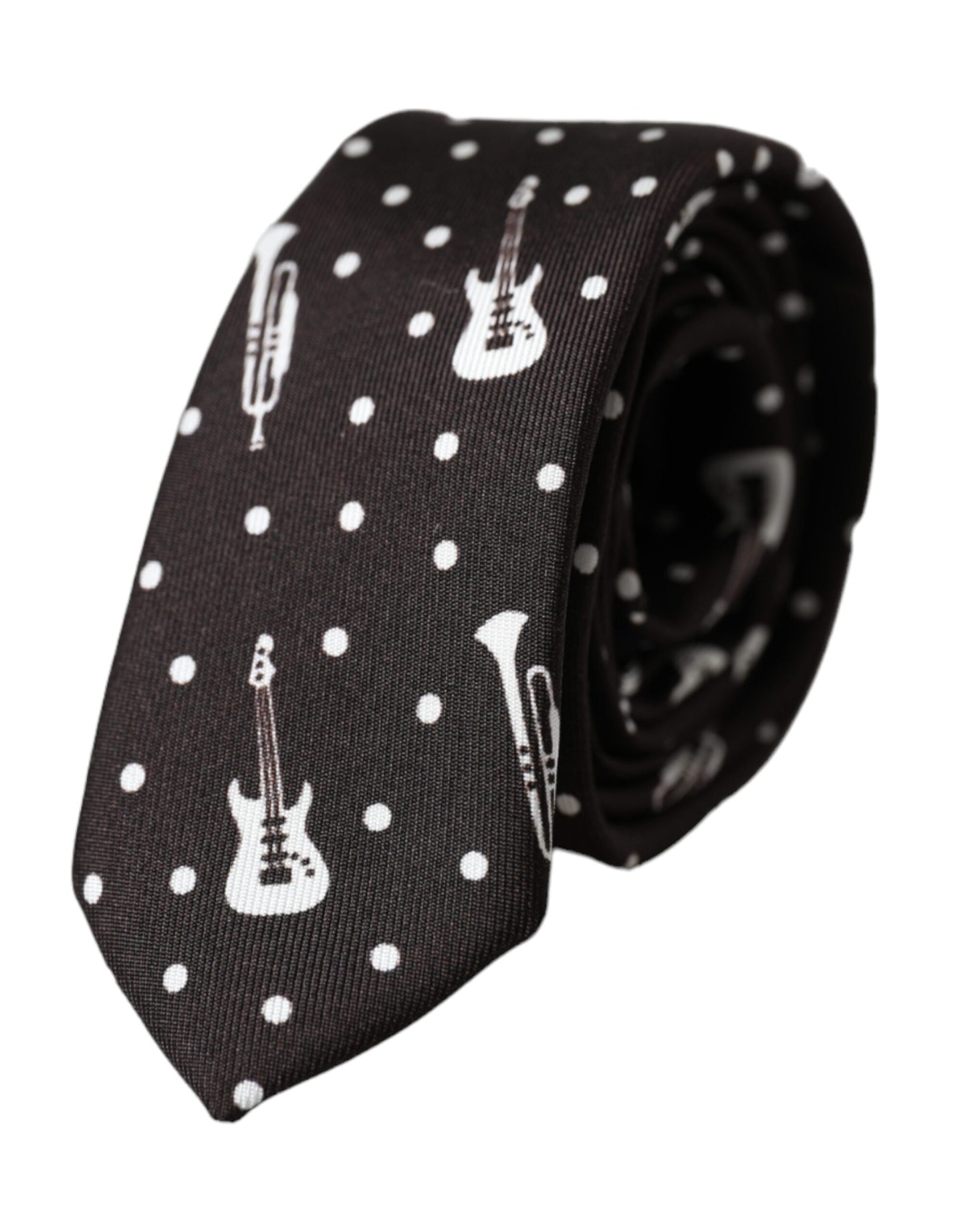 Dolce & Gabbana Black Guitar Print Silk Adjustable Tie