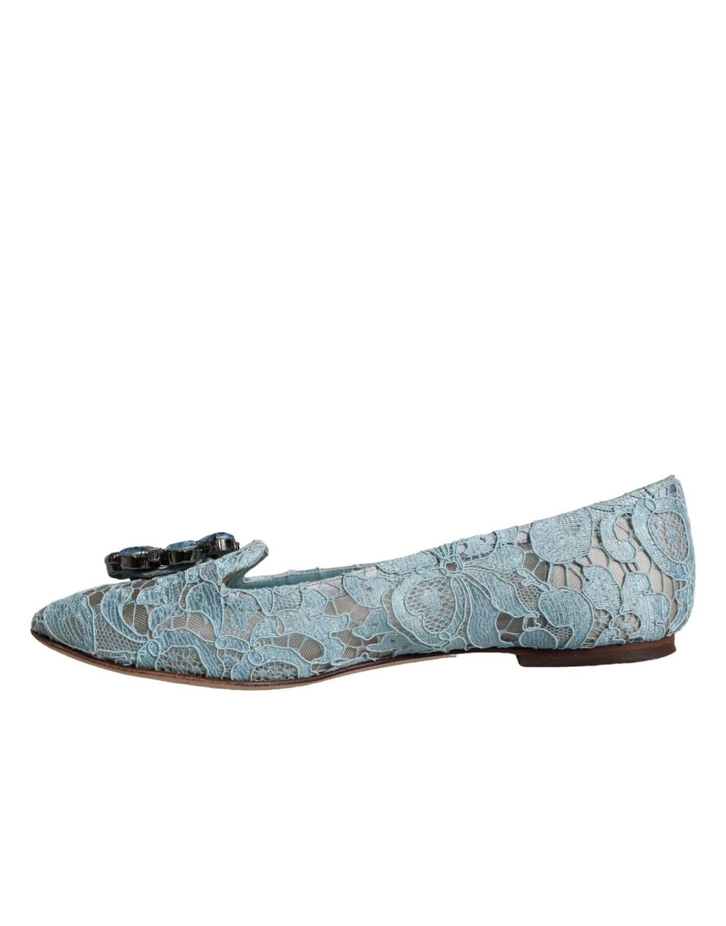 Dolce & Gabbana Blue Lace Crystal Ballet Flats Loafers Shoes