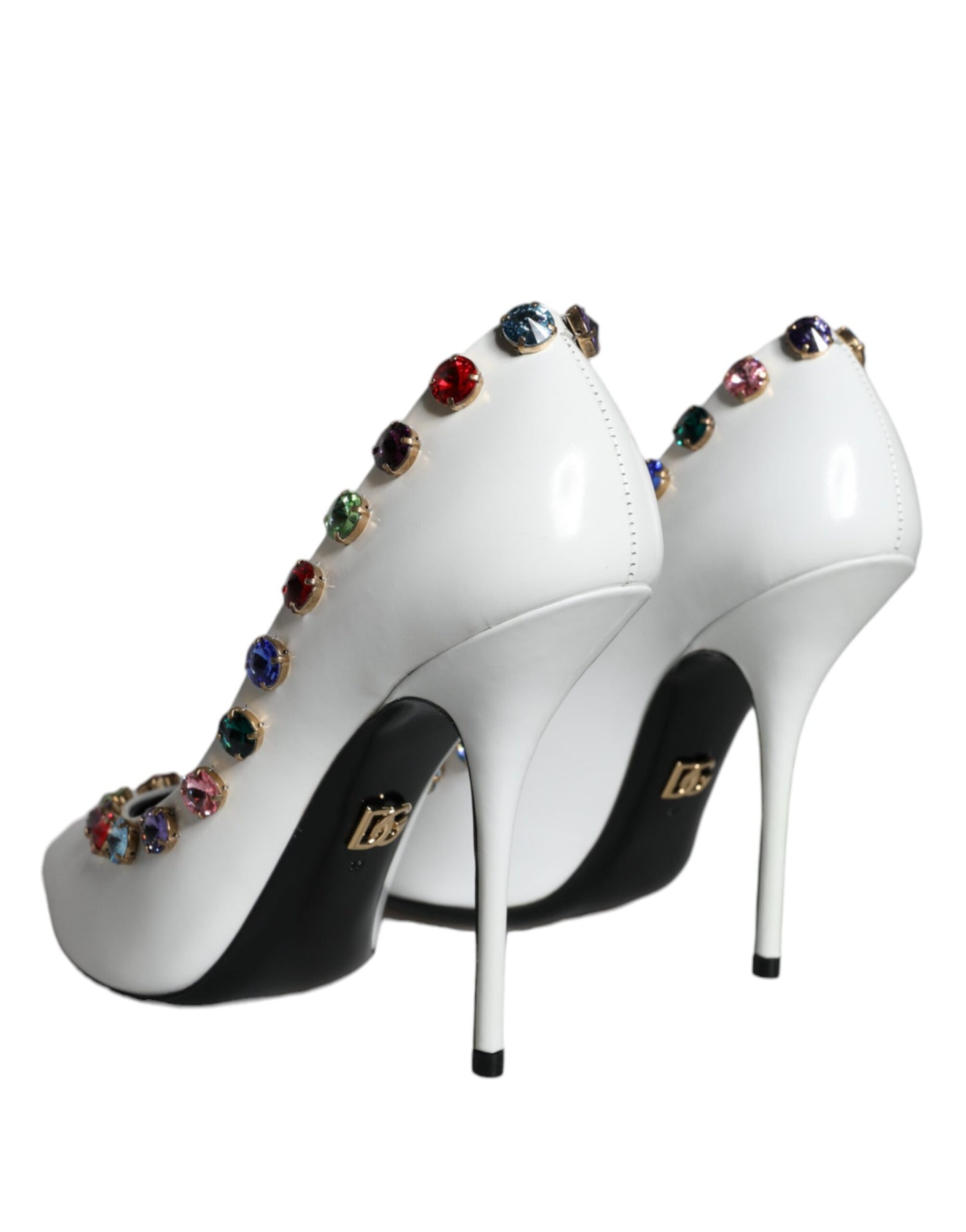 Dolce & Gabbana White Crystal Leather High Heels Pumps Shoes