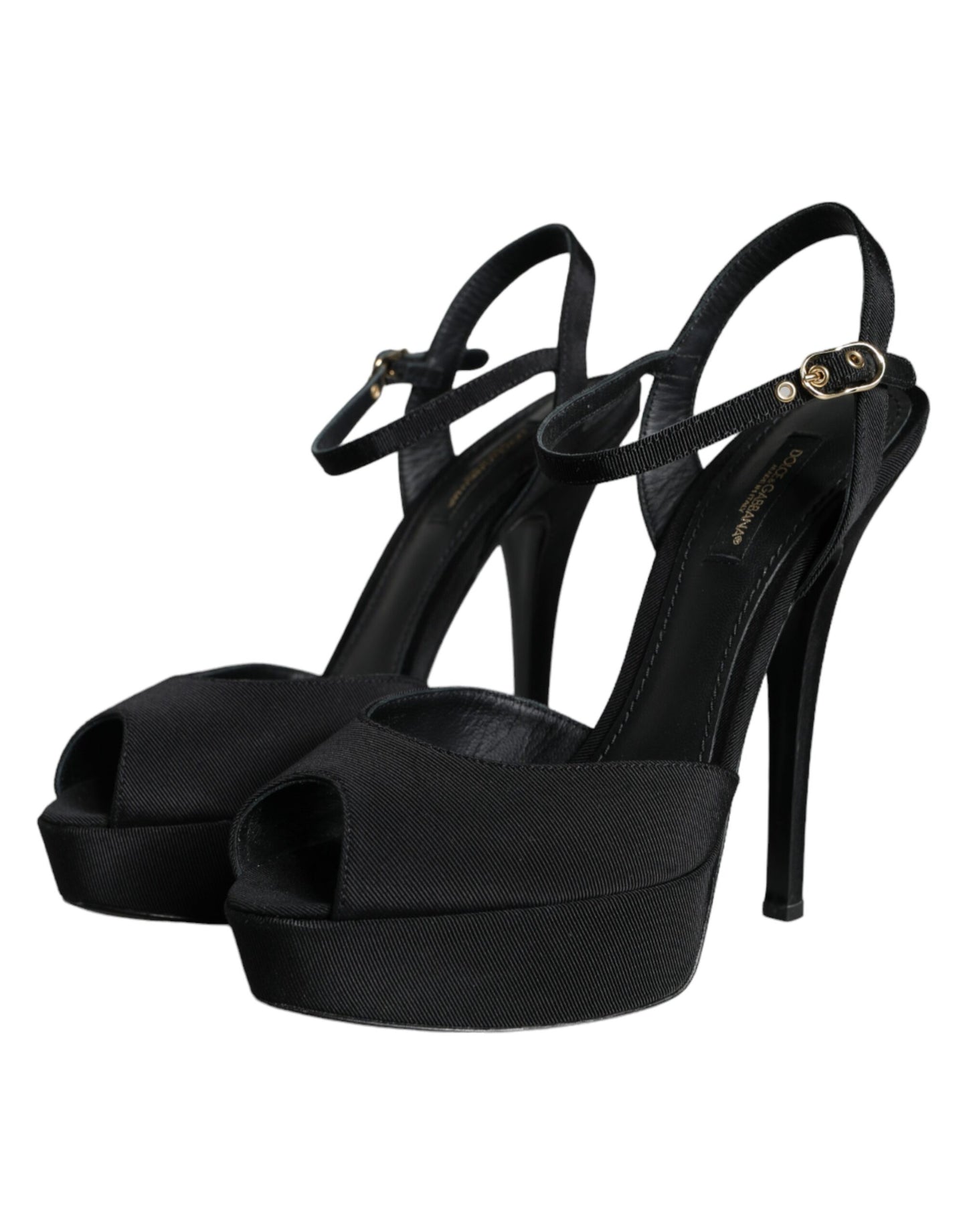 Dolce & Gabbana Black Leather Platform Heels Sandals Shoes