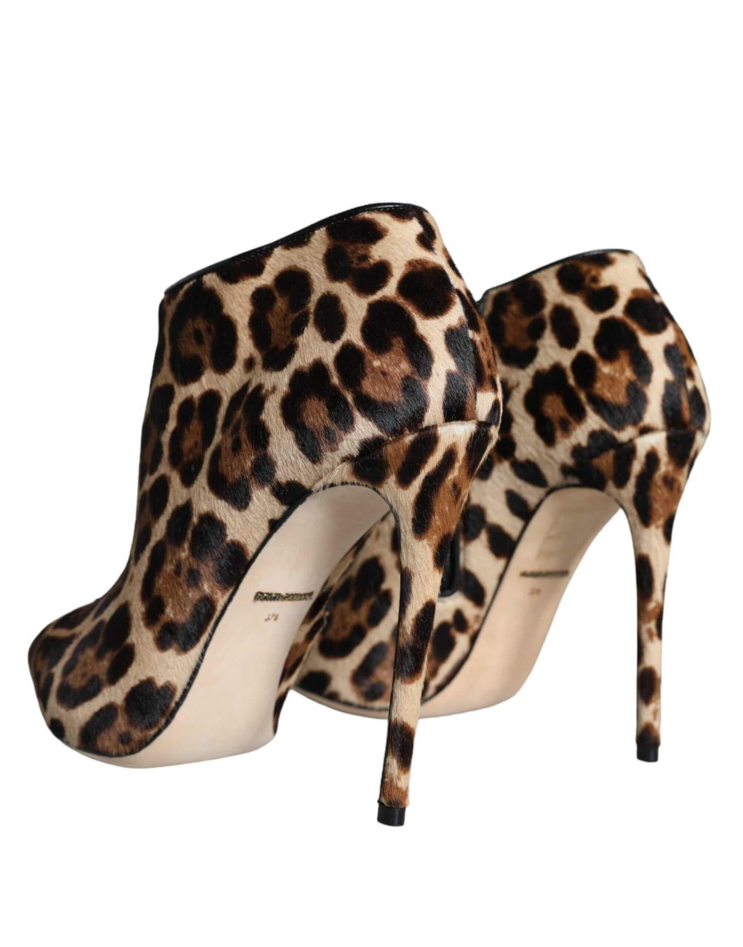 Dolce &amp; Gabbana Brown Leopard Calf Fur Heels Ankle Boots Shoes